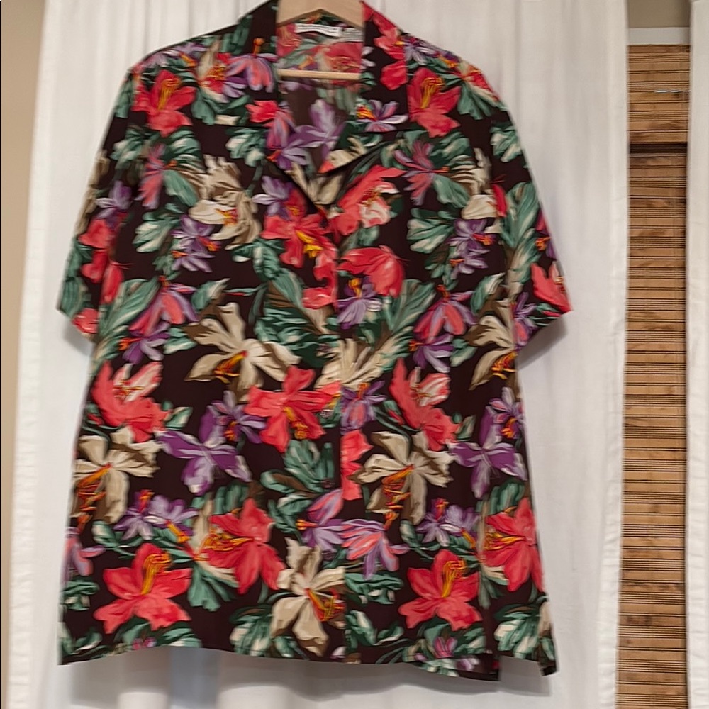 Elizabeth by Liz Claiborne Silk Purple and Brown Blouse Top